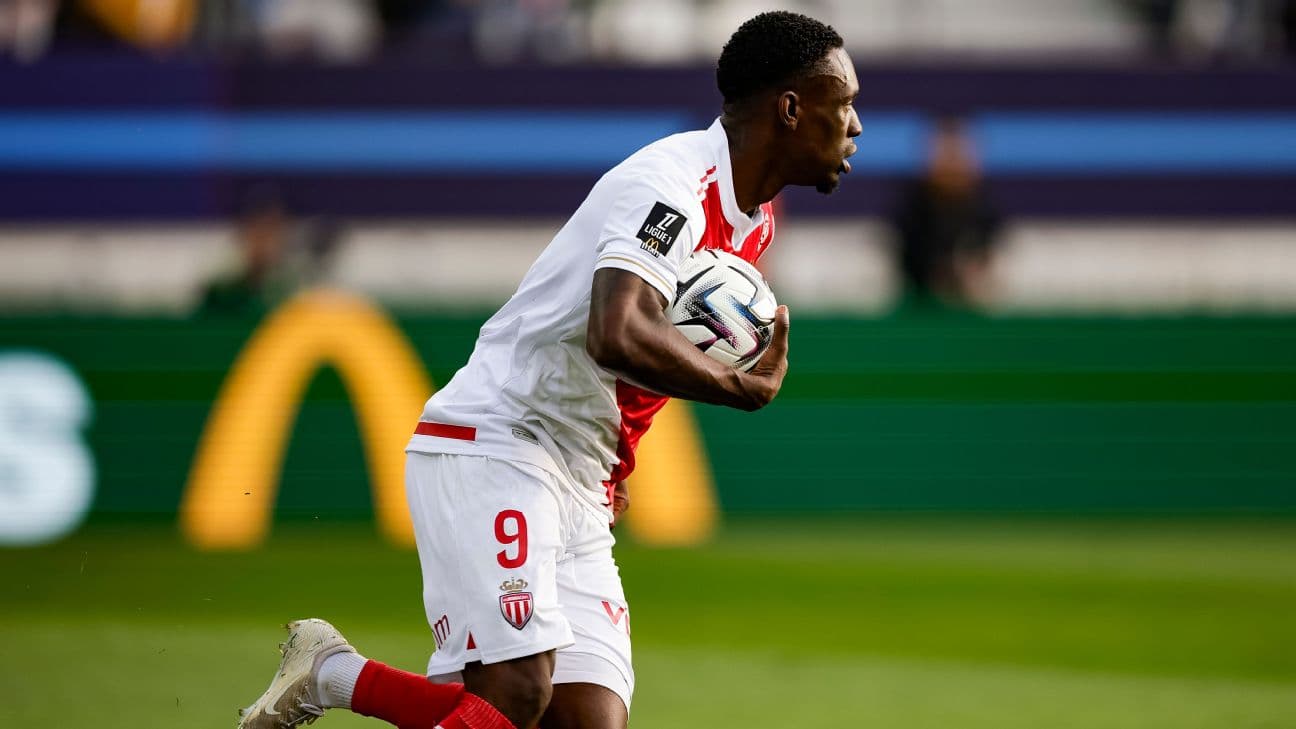 Folarin Balogun of AS Monaco celebrates his goal during the Ligue 1 McDonald's match between Paris FC and AS Monaco FC at Stade Jean Bouin on April 10, 2026 in Paris, France